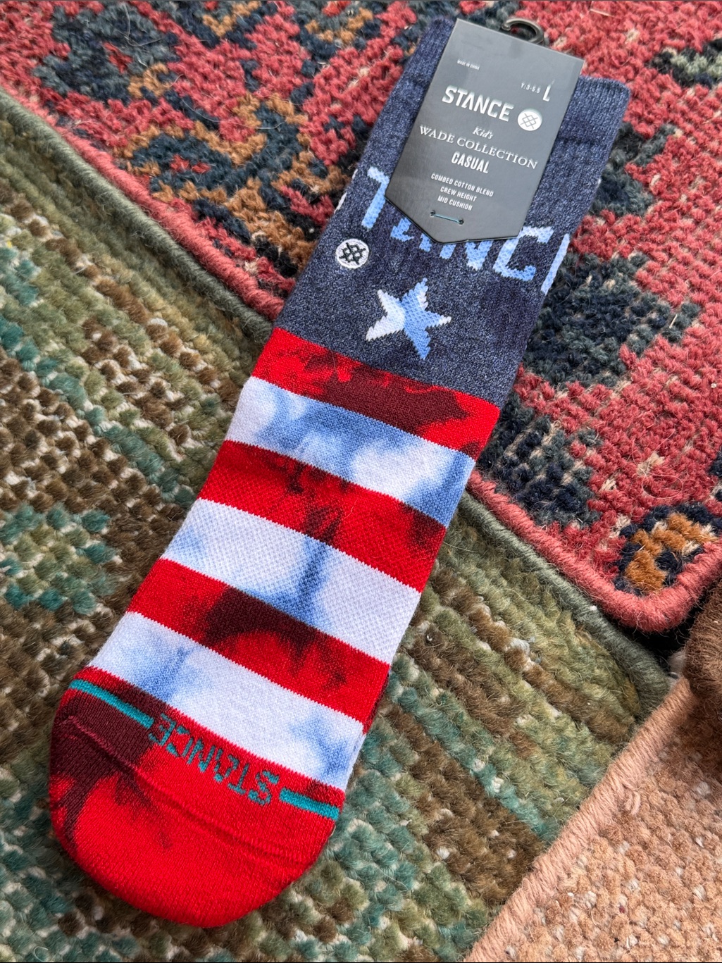 Stance Kid’s Wade Collection Red White & Blue Flag Crew Socks - Star - Y:3-5.5 L